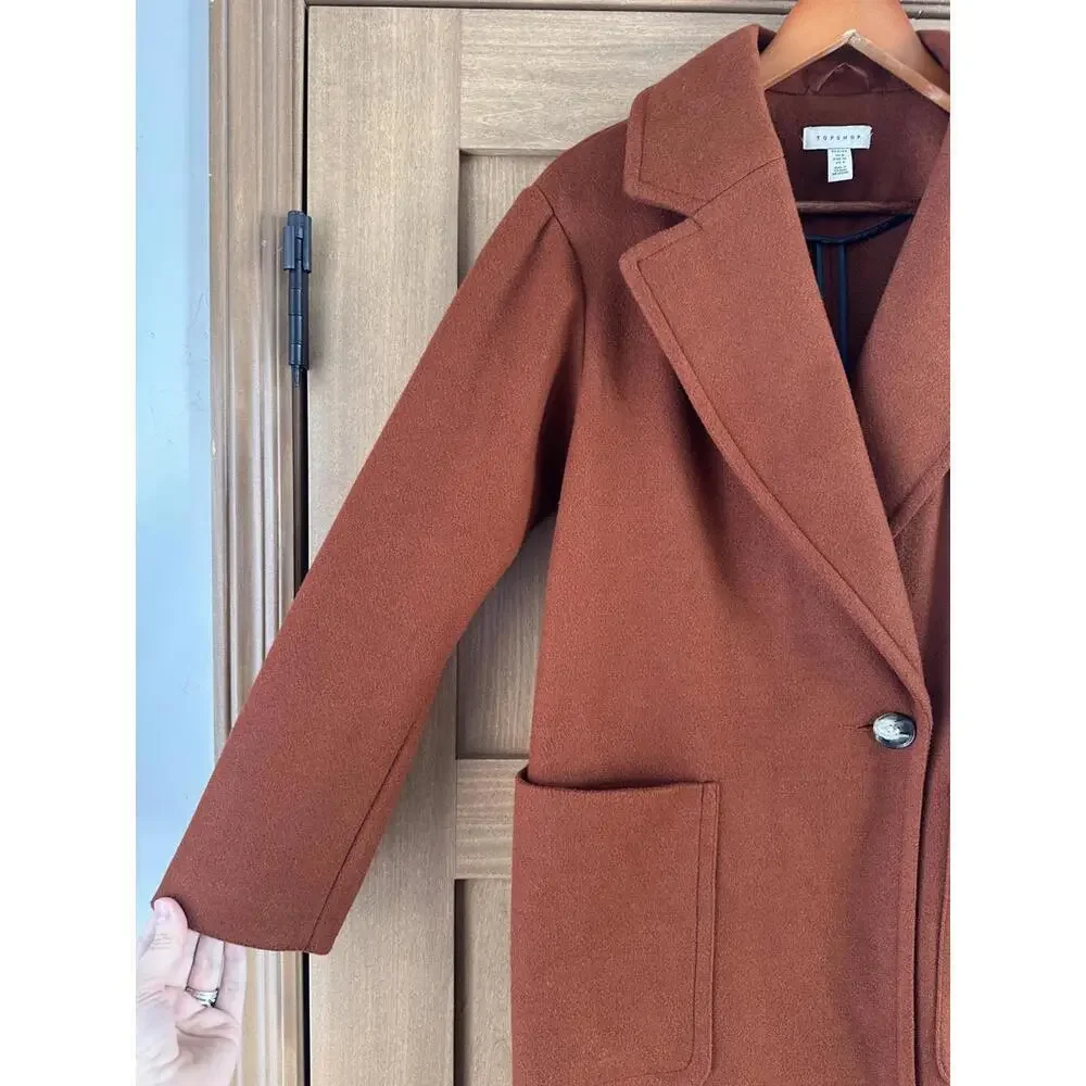 Topshop Carly Coat Rust Brown Orange Long Jacket Women’s size 4 Small